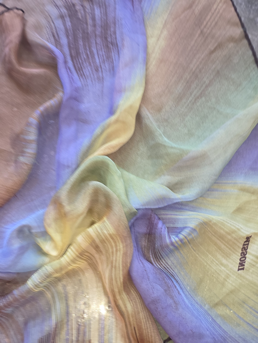 Missoni Pastel Rainbow Silk-Blend Scarf in Lavender, Pale Yellow, Mint